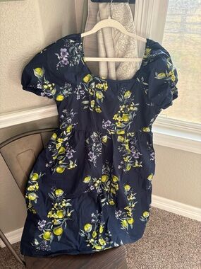Time and Tru Navy Dress with Lemon Floral Print